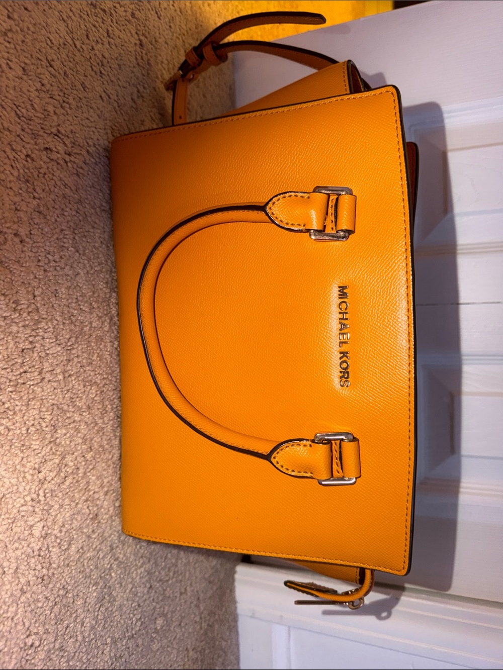 Michael Kors Bright Saffiano Satchel with Gold Hardware